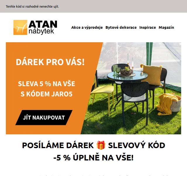 ATAN nábytek: sleva 5 % na vše – červenec 2026 | Nuslet.cz