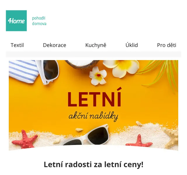 4home.cz: Letní slevy až 70 % – Nábytek, textil – Červen 2026