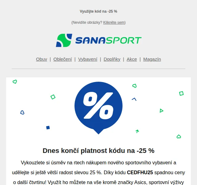 Sanasport: sleva 25 % na vše kromě Asics – červen 2026 | Nuslet.cz