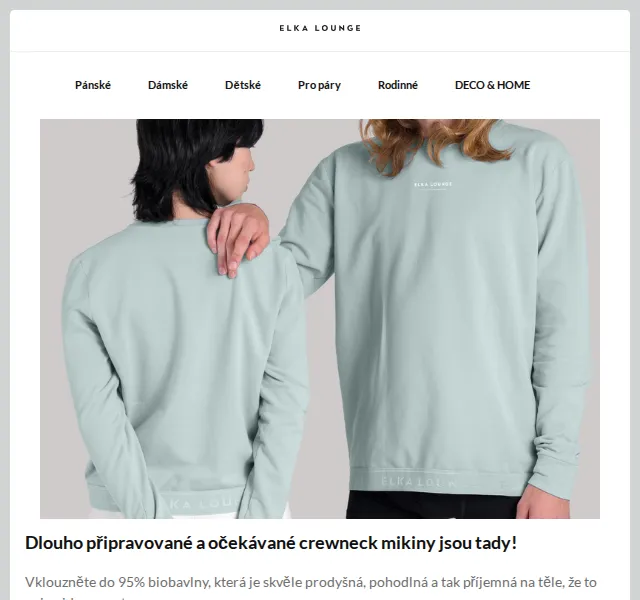ELKA LOUNGE: Nové crewneck mikiny – červen 2026 | Nuslet.cz