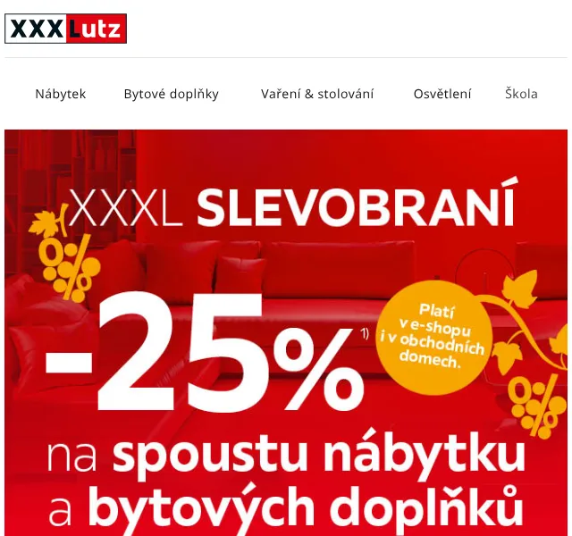 XXXLutz: sleva 25 % na nábytek a doplky – říjen 2026