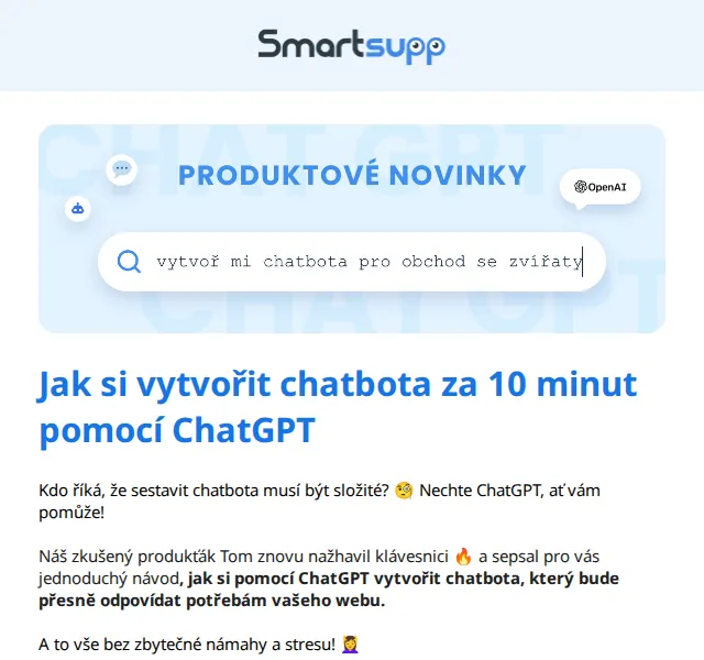 Smartsupp: Jak vytvořit chatbota za 10 min s ChatGPT – červen 2026 | Nuslet.cz