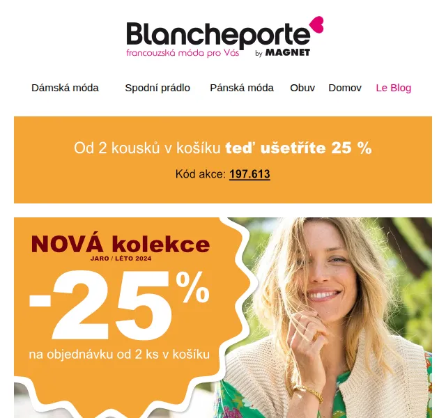Blancheporte: sleva 25 % na celý nákup – červenec 2026 | Nuslet.cz