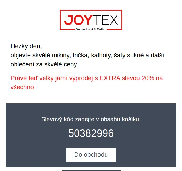 Joytex.shop: Velký jarní výprodej s extra 20% slevou – červen 2026 | Nuslet.cz
