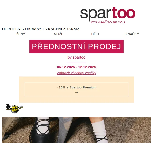 Spartoo.cz: Až -50% na G-Star Raw, Dr. Martens, Bugatti – duben 2026
