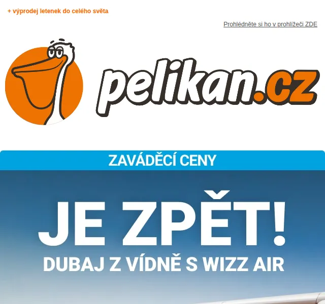 Pelikan: Nová linka do Dubaje od 2 979 Kč – červen 2026 | Nuslet.cz