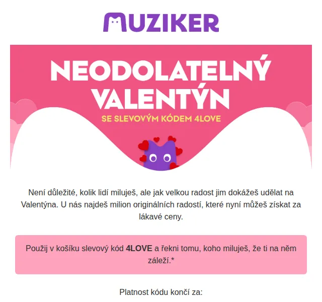 Muziker: Valentýnská sleva s kódem 4LOVE – červenec 2026 | Nuslet.cz