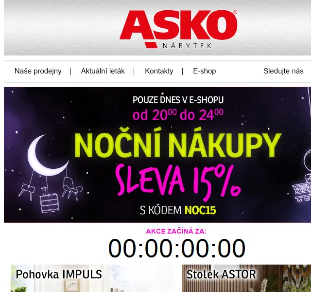 Asko Nábytek: Noční nákupy v e-shopu – červen 2026 | Nuslet.cz