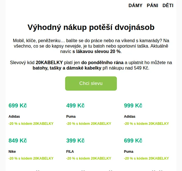 Deichmann: Sleva 20 % na batohy a tašky – červenec 2026 | Nuslet.cz