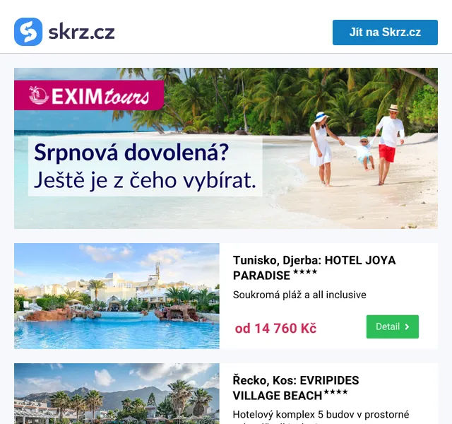Vánoce na Skrz: Dovolená all inclusive od 12 990 Kč – červenec 2026 | Nuslet.cz