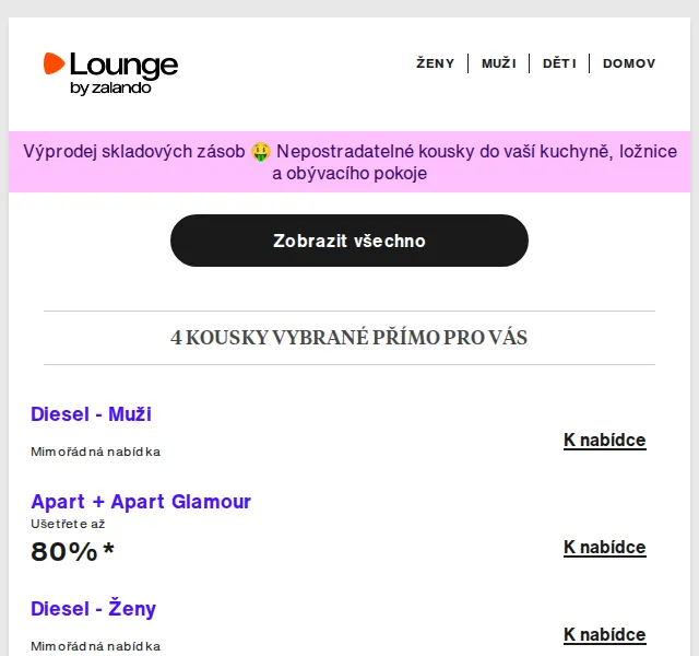 Lounge by Zalando: Výprodej Diesel, Apart & WAL G. až 80 % – červenec 2026 | Nuslet.cz