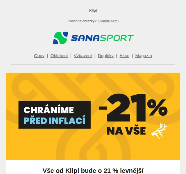 Sanasport: sleva 21 % na sportovní výbavu Kilpi – červen 2026 | Nuslet.cz