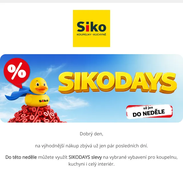 SIKO KOUPELNY: Slevy SIKODAYS na koupelny – červenec 2026