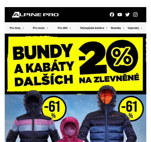 ALPINE PRO: SLEVA dalších 20 % na zlevněné bundy a kabáty – červen 2026 | Nuslet.cz