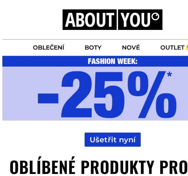 ABOUT YOU: Fashion Week -25% s osobním kupónem – červenec 2026 | Nuslet.cz