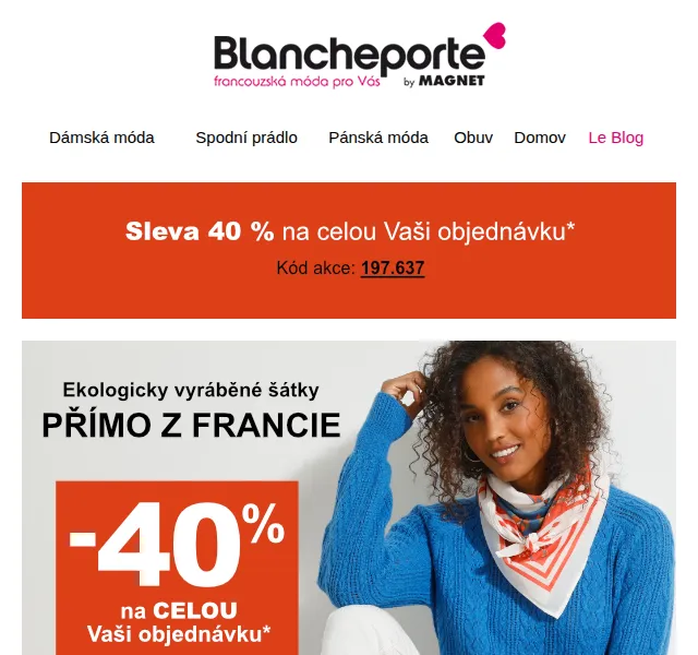 Blancheporte: -40 % na doplňky a šátky z Francie – červen 2026 | Nuslet.cz