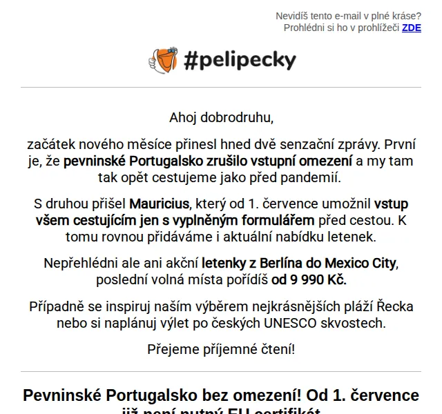 Tereza z Pelipecky.cz: Letenky do Portugalska bez omezení – červen 2026 | Nuslet.cz