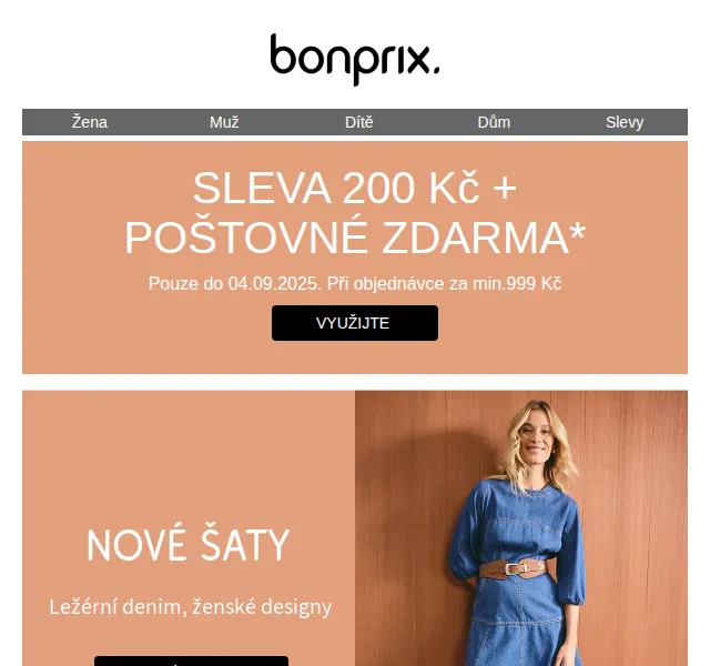 bonprix: sleva 200 Kč + poštovné zdarma – červen 2026 | Nuslet.cz