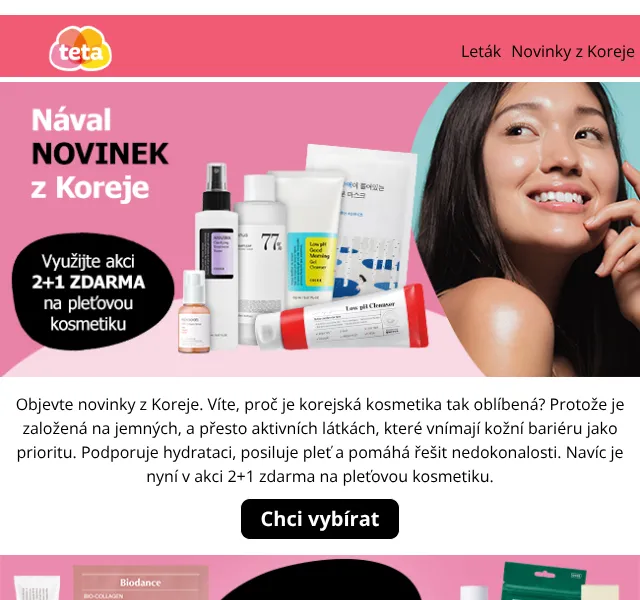 Teta drogerie: Akce 2+1 zdarma na korejskou kosmetiku – květen 2026