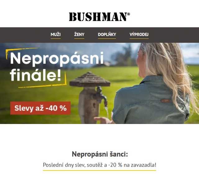 BUSHMAN: Poslední dny slev až 38 % + -20 % na zavazadla – červenec 2026 | Nuslet.cz