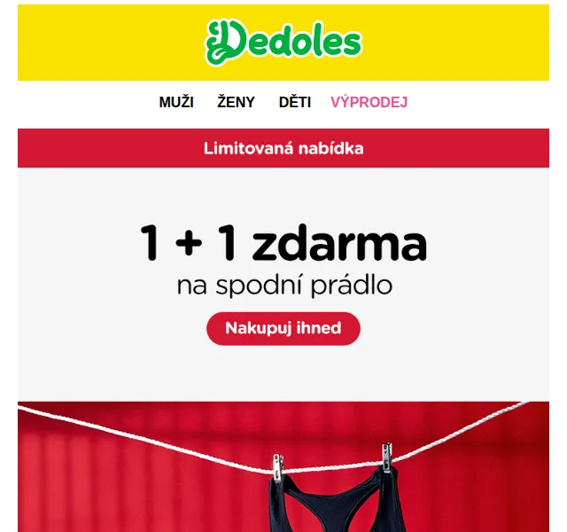 Dedoles.cz: 1+1 zdarma na spodní prádlo – červenec 2026 | Nuslet.cz
