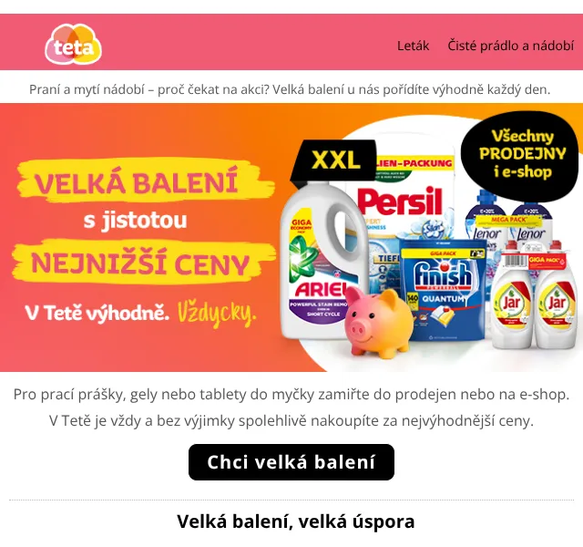 Teta drogerie: Praní & mytí nádobí slevy – srpen 2026