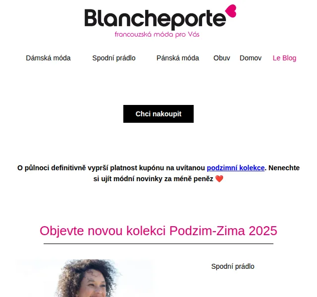 Blancheporte: kupón 250 Kč na podzimní kolekci – červenec 2026 | Nuslet.cz