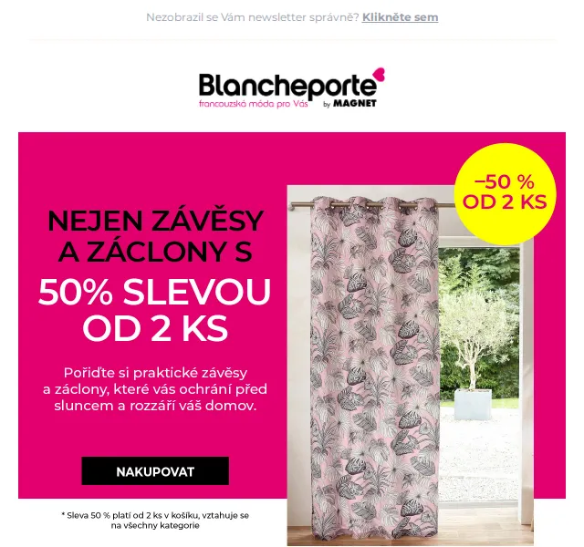 Blancheporte: 50% sleva na závěsy a záclony – červenec 2026 | Nuslet.cz
