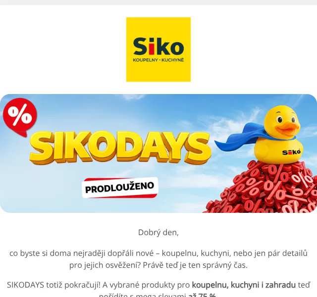 SIKO KOUPELNY: koupelny a kuchyně – slevy až 75 %