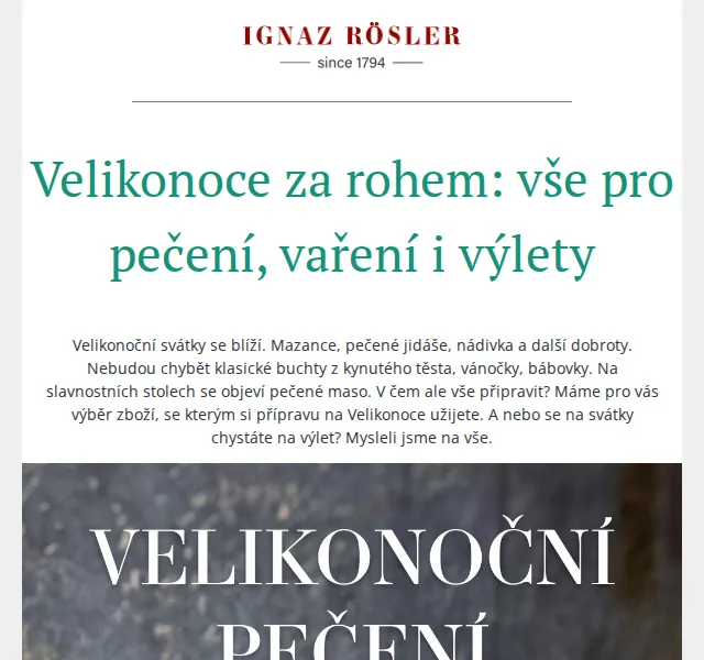Ignazrosler.cz: vše pro Velikonoce – pečení, vaření i výlety – červenec 2026 | Nuslet.cz