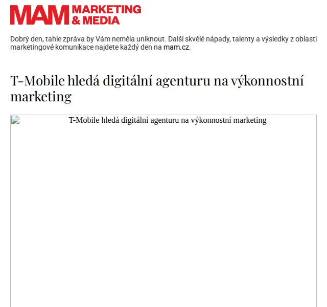 Marketing & Media: T-Mobile hledá digitální agenturu – červen 2026 | Nuslet.cz