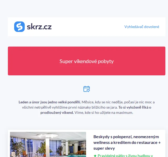 Skrz: víkendové pobyty se slevami – červenec 2026 | Nuslet.cz