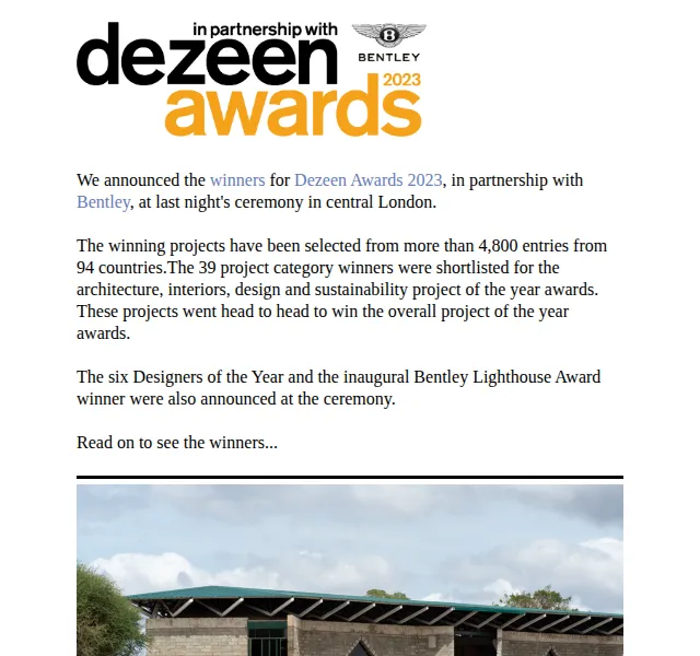Dezeen Daily: Vítězové Dezeen Awards 2023 – červen 2026 | Nuslet.cz
