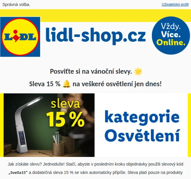 Lidl: Sleva 15 % na osvětlení – červenec 2026 | Nuslet.cz