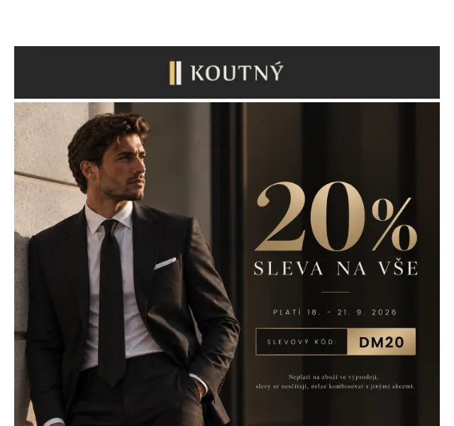 Koutný: 20 % sleva slevový kód DM20 – září 2026
