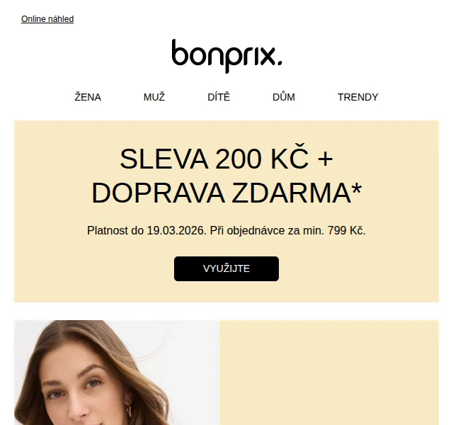 Bonprix: sleva 200 Kč + doprava zdarma na trička – březen 2026