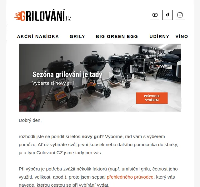 Grilování.cz: Nové grily Big Green Egg a Weber – červenec 2026 | Nuslet.cz