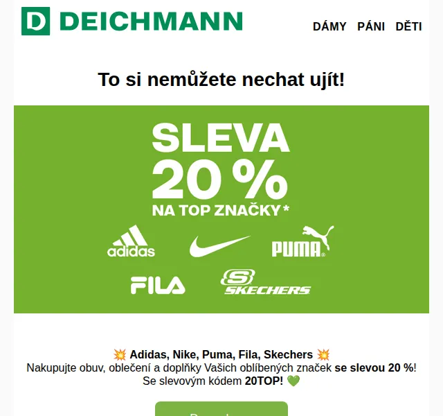 DEICHMANN: Sleva 20 % na Nike, Adidas, Puma – červenec 2026 | Nuslet.cz