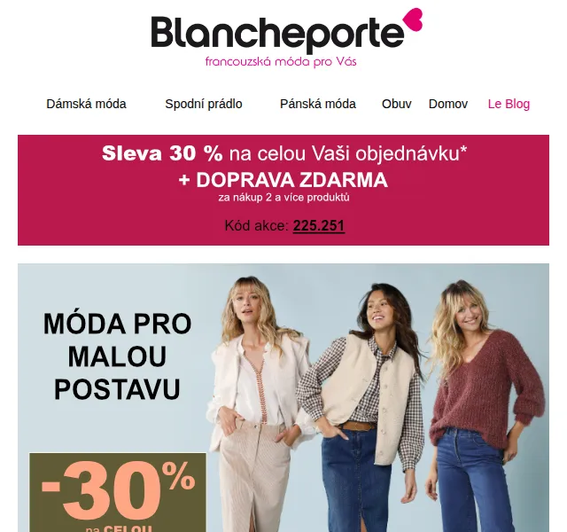Blancheporte: -30 % na kolekci pro malou postavu – červenec 2026 | Nuslet.cz