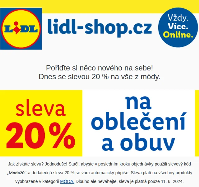 Lidl: Sleva 20 % na vše z kategorie MÓDA – červen 2024 | Nuslet.cz