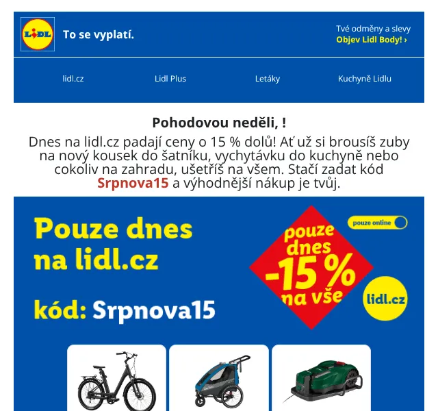 Lidl: 15 % sleva na vše – srpen 2026 | Nuslet.cz