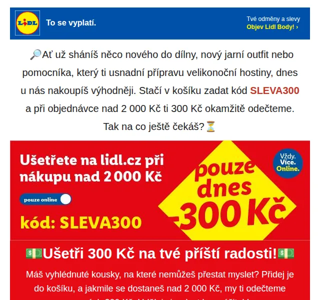 Lidl: 300 Kč sleva nad 2 000 Kč – duben 2026 | Nuslet.cz