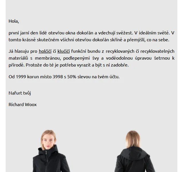 Richard Woox: Funkční bunda z recyklovaných materiálů s 50% slevou – červenec 2026 | Nuslet.cz