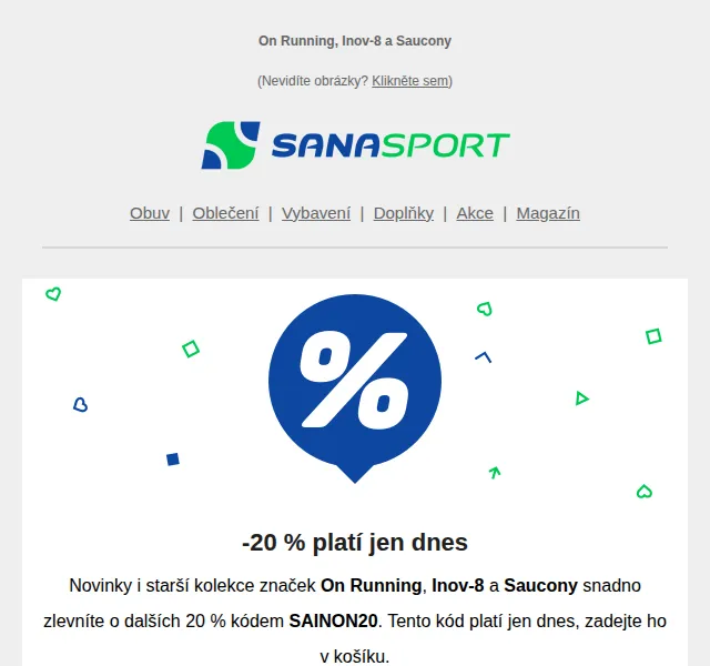 Sanasport: Sleva 20 % na Inov-8, On Running a Saucony – červen 2026 | Nuslet.cz