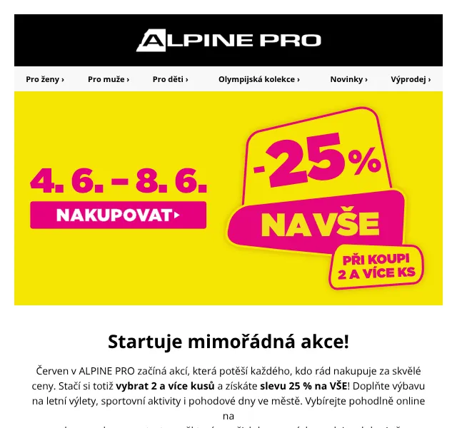 ALPINE PRO: 25 % sleva na vše — červen 2026 | Nuslet.cz