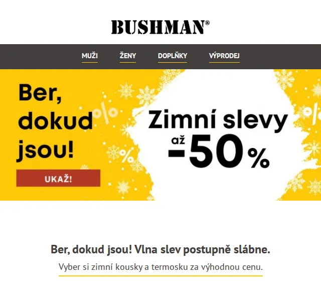BUSHMAN: Zimní výprodej do -50 % – červenec 2026 | Nuslet.cz