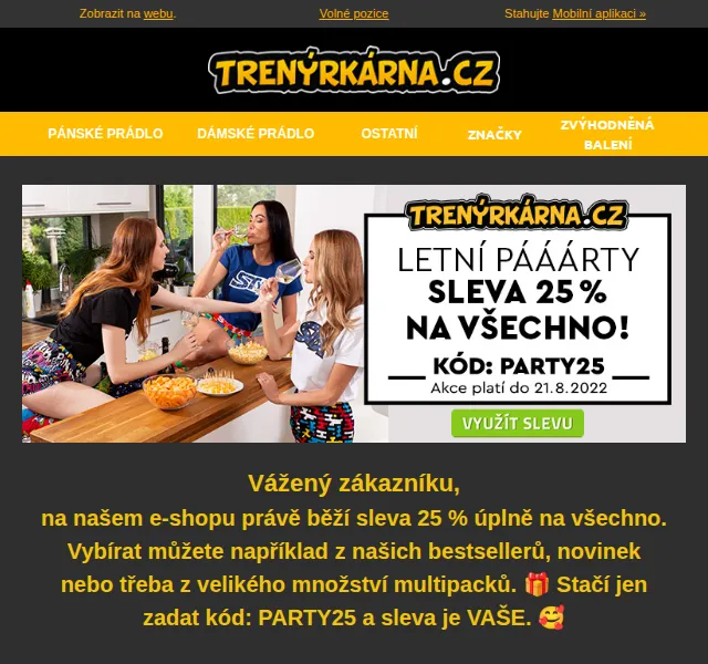 Trenýrkárna.cz: Sleva 25 % na vše – červenec 2026 | Nuslet.cz
