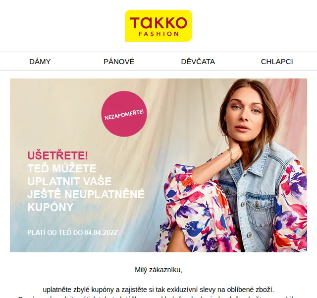 Takko Fashion: Sleva 30 % na jeden kus – červenec 2026 | Nuslet.cz