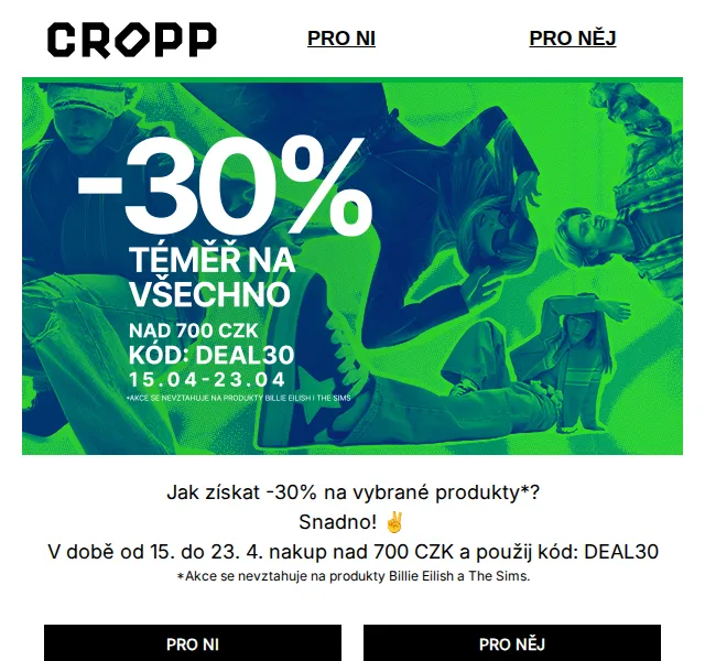 Cropp: -30 % na vybrané produkty – červenec 2026 | Nuslet.cz