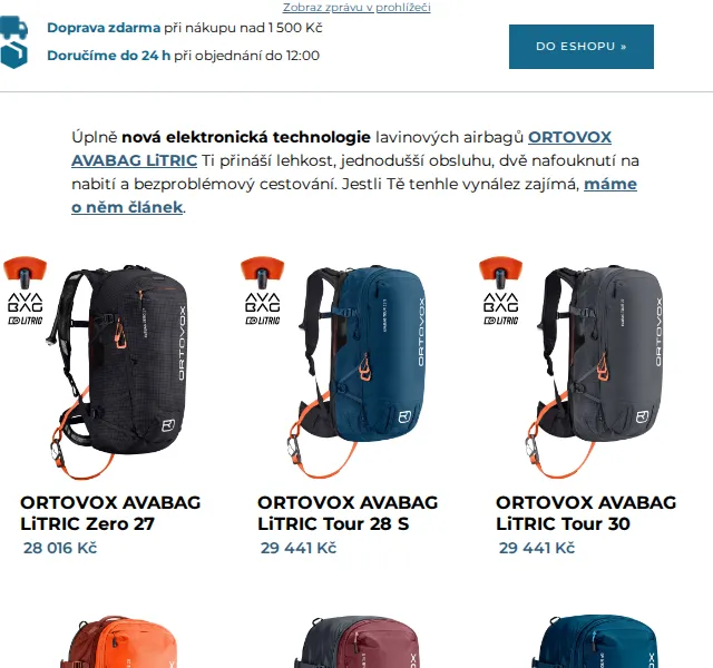 SNOWBOARD ZEZULA: ORTOVOX AVABAG LiTRIC od 28 016 Kč – červen 2026 | Nuslet.cz
